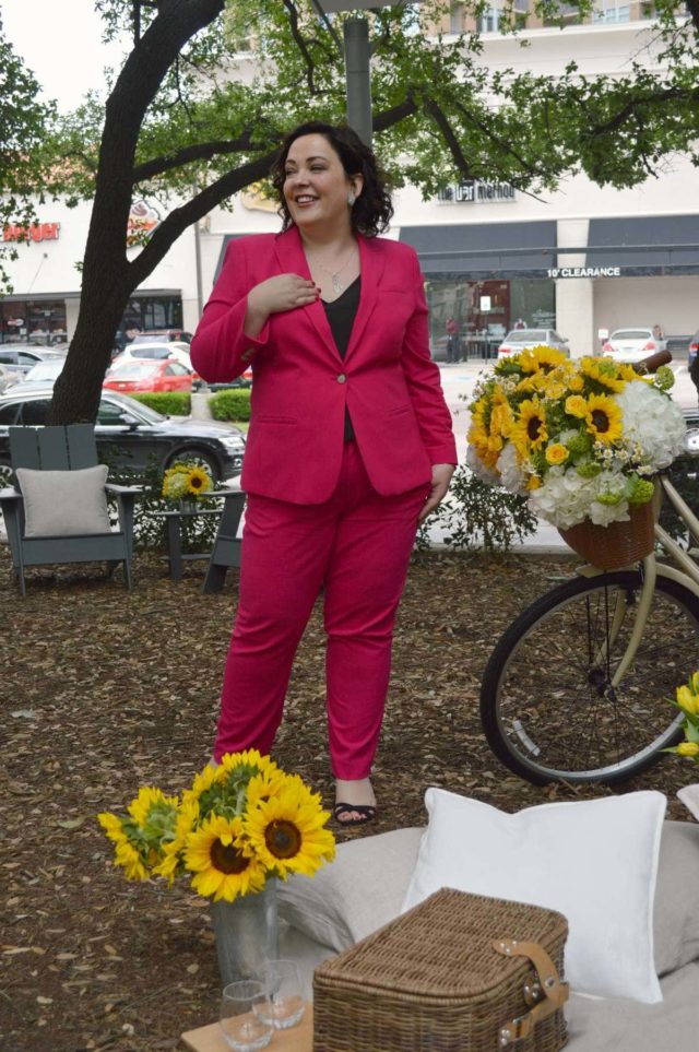 pink pantsuit banana republic