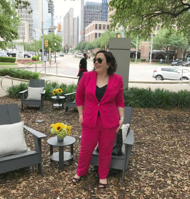 pink pantsuit banana republic