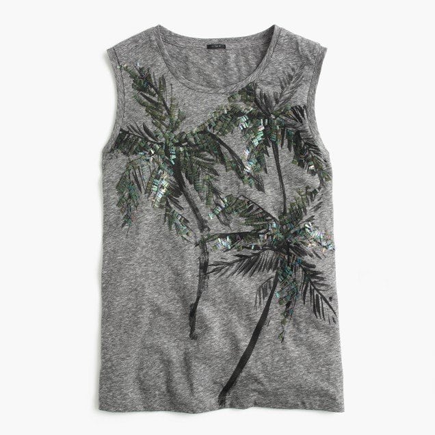 J. Crew Muscle Tank Top with Sequin Palm Trees