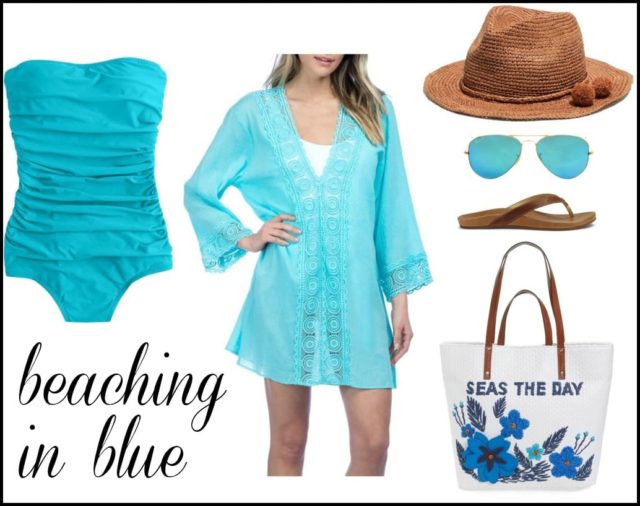 blue bandeau swim suit