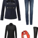 The cabi In the Band Jacket styled for the weekend with the cabi Dover Skinny Jeans, Layer Turtleneck, and Naturalizer Winnie riding boots.  For a pop of color, use the cabi Deidre scarf as a belt!