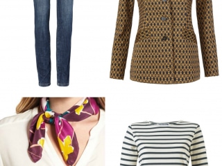 cabi Standout blazer styled for fall with jeans, a Breton tee, and Aerosoles Subway pumps