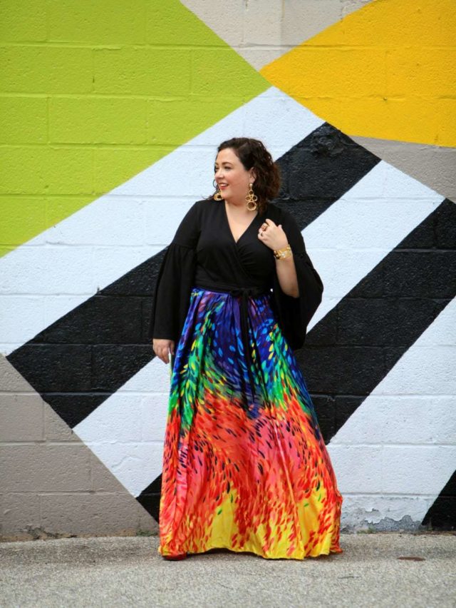 plus size rainbow maxi skirt