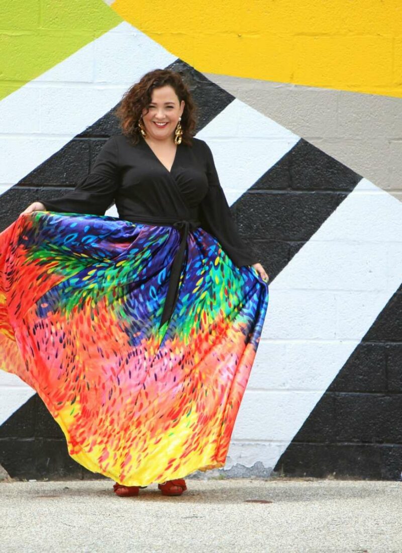 Rainbow print maxi skirt