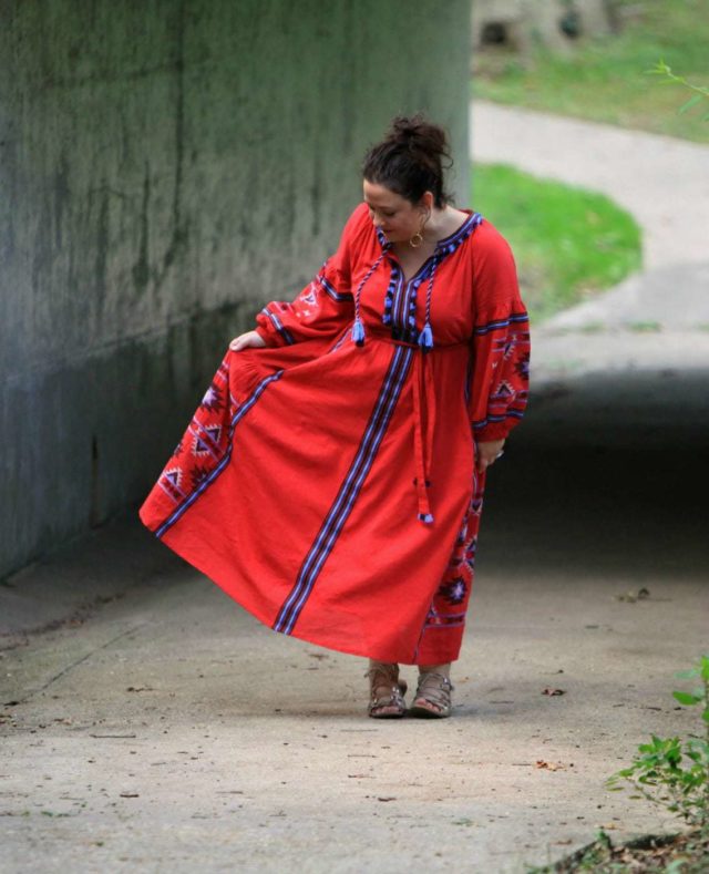 Wardrobe Oxygen in the ELOQUII Tassel Front Maxi Dress in red