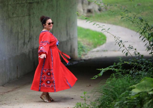 Wardrobe Oxygen in the ELOQUII Tassel Front Maxi Dress in red