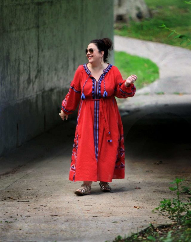 ELOQUII tassel front mazi dress in red as seen on wardrobe oxygen