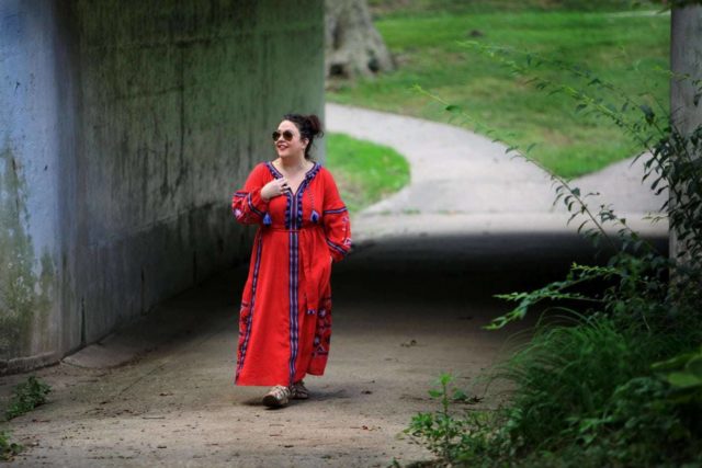 ELOQUII tassel front mazi dress in red as seen on wardrobe oxygen