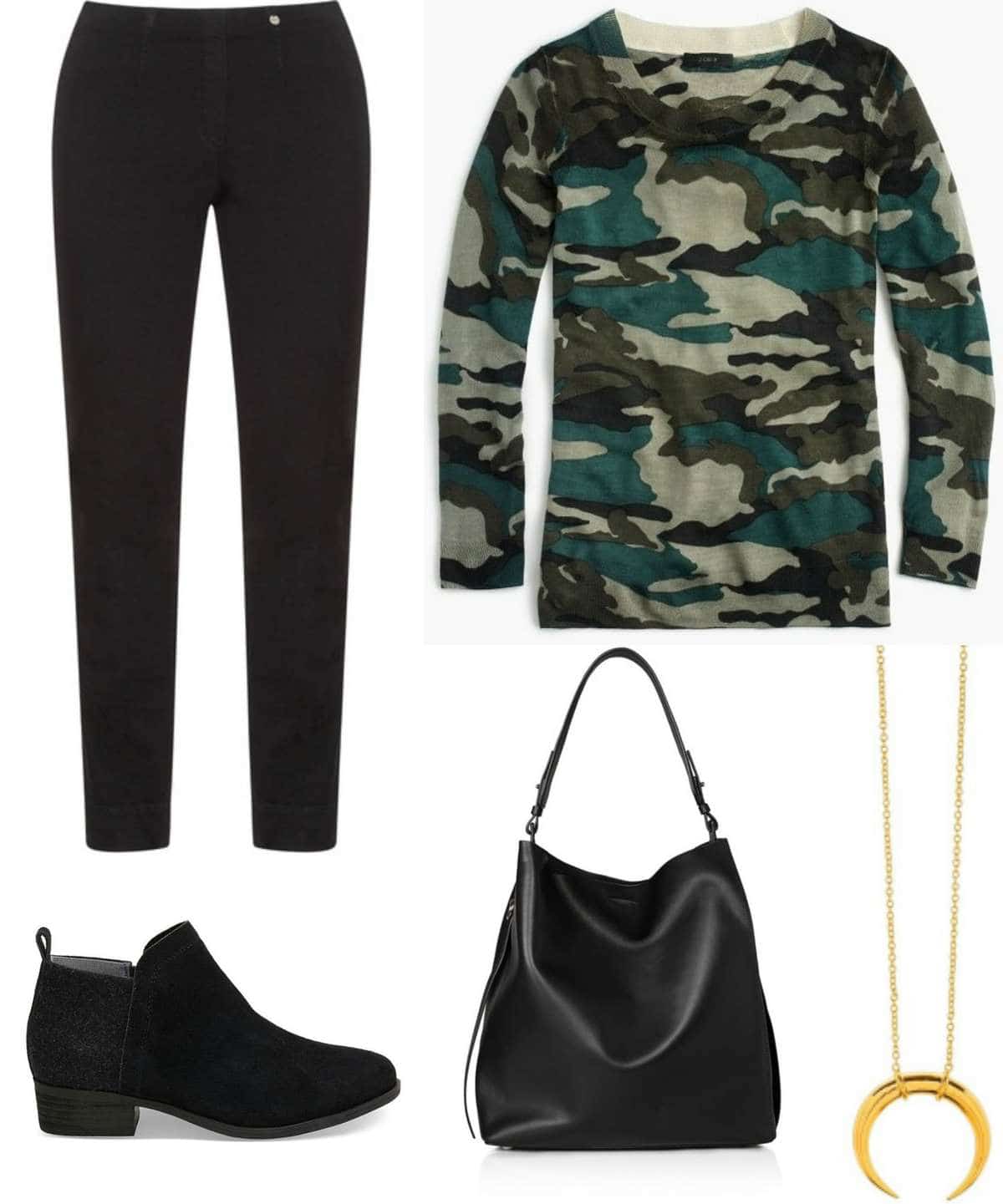 Camo is a hot trend for this season; it's chic and polished in refined merino wool.