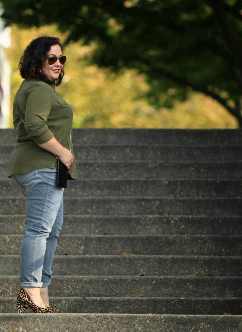 Wardrobe Oxygen in Chico's Silky Soft Shirt and So Slimming Girlfriend Jeans in Lava Wash