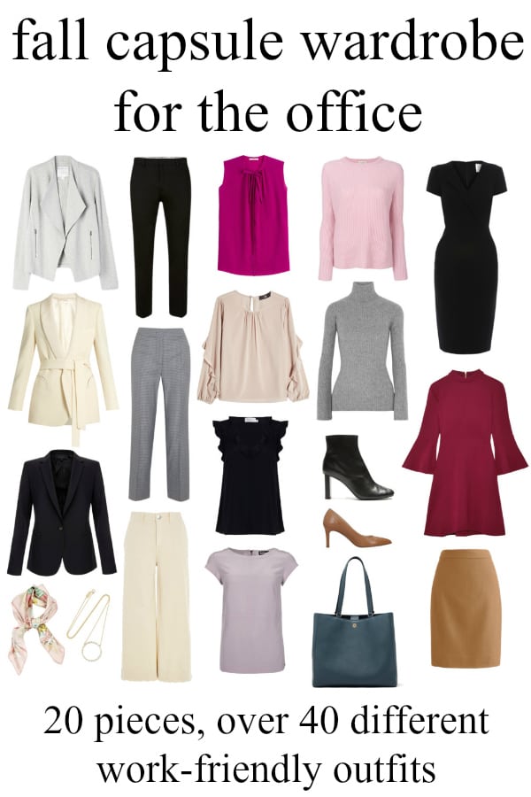 A fall work capsule wardrobe - over 40 outfits with just 20 pieces including shoes and accessories by Wardrobe Oxygen