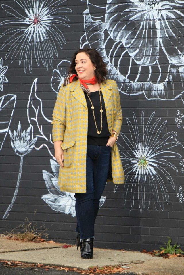 Wardrobe Oxygen in the cabi Regent Jacket, Deidre Scarf, Indulgence Tank and High Straight jeans fall 2017