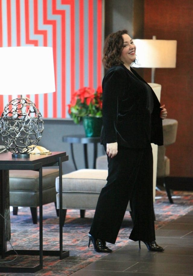 ellos black velvet plus size pant suit