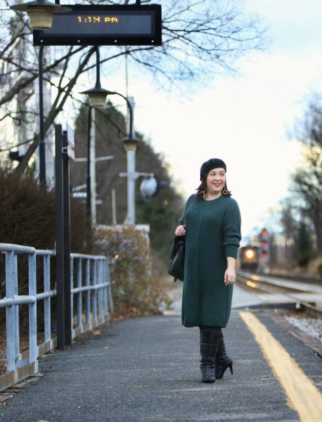 green sweater dress