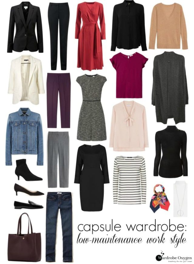 Collage of items in flat lay for capsule wardrobe.