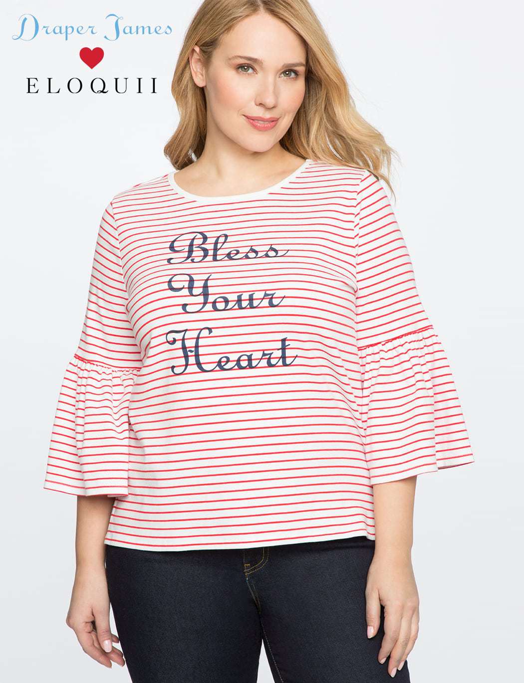 Eloquii for Draper James Bless Your Heart Striped tee with ruffle sleeves