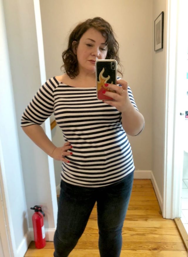 ellos striped off the shoulder shirt