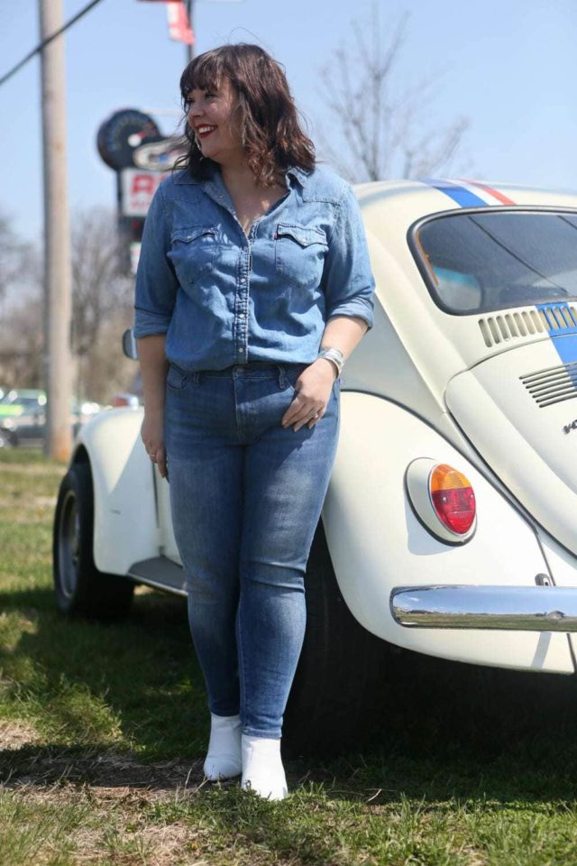 Denim on Denim outfit styled by popular Washington DC petite fashion blogger, Wardrobe Oxygen