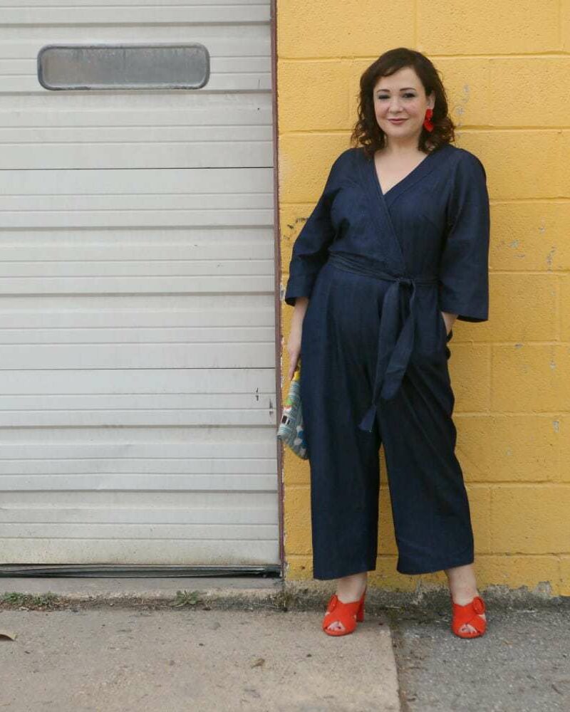 Plus size denim jumpsuit from ELOQUII as seen on Wardrobe Oxygen #XOQ - ELOQUII Denim Jumpsuit styled by popular Washington DC petite fashion blogger, Wardrobe Oxygen