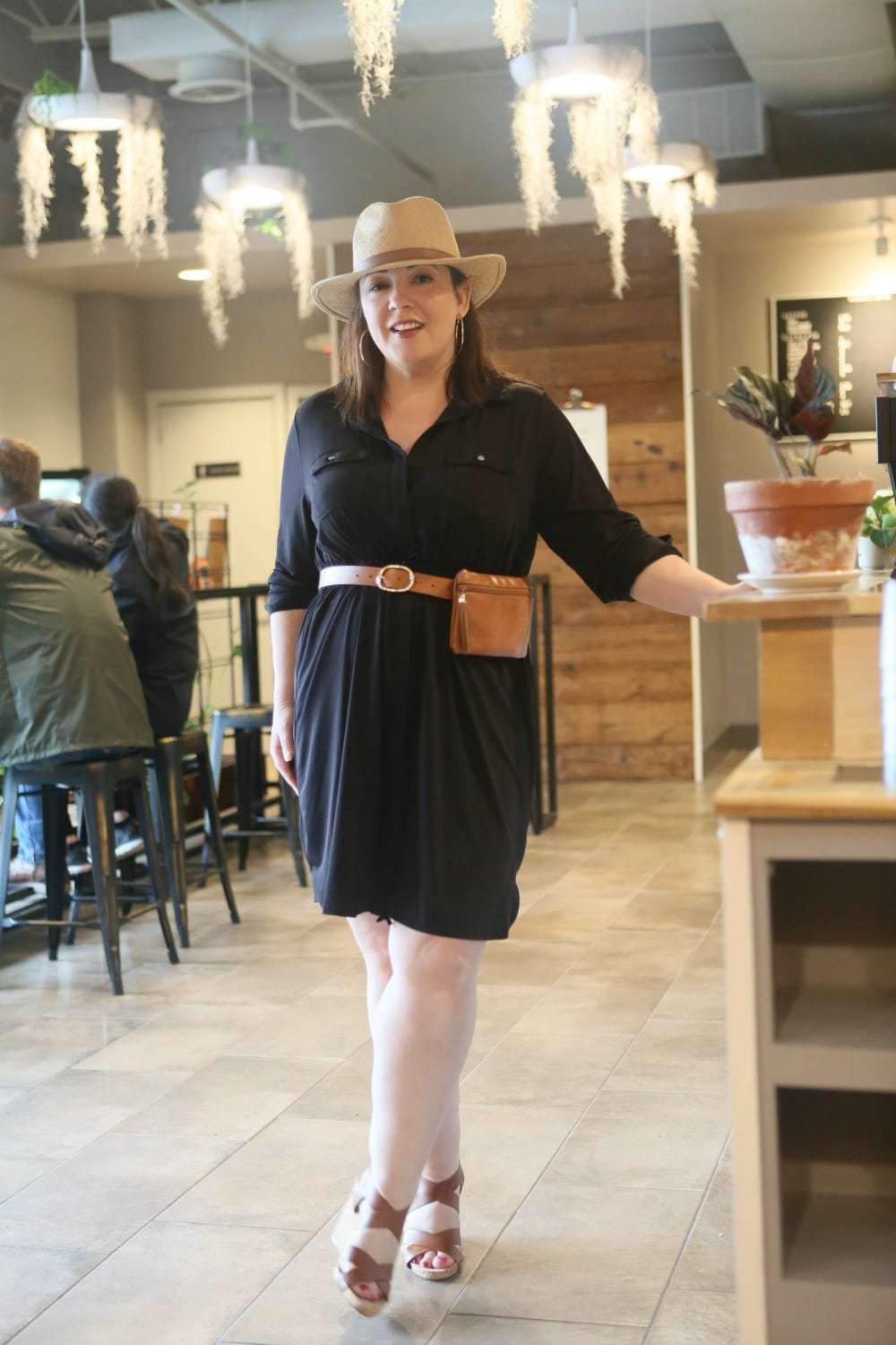 Black petite plus size shirtdress from NY Collection via Macy's as seen on Wardrobe Oxygen - Summer Travel Style with Macy's x NY Collection featured by popular Washington DC fashion blogger, Wardrobe Oxygen