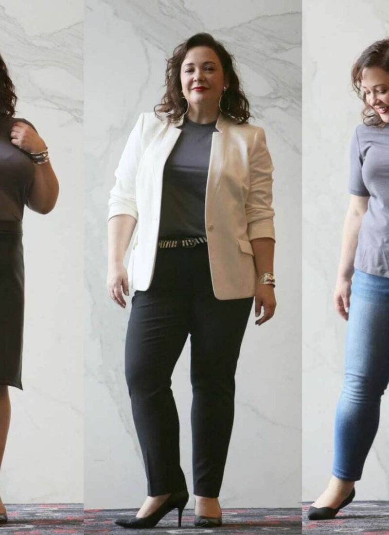 How to tell the difference between t-shirts, how to find a refined t-shirt that can dress up and down, what is the fabric content and the best place to find them in regular and plus sizes.