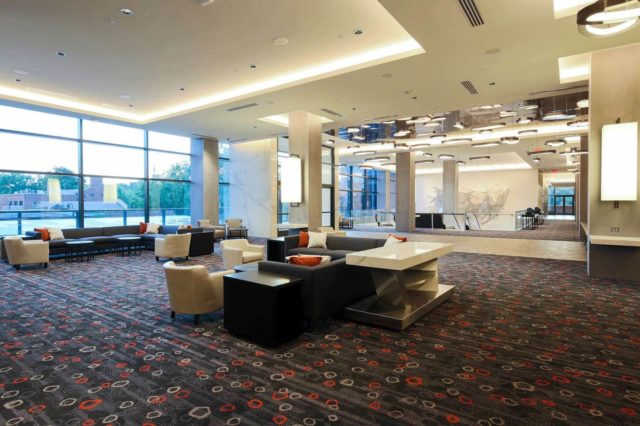 the second floor lobby of the hotel at the university of maryland