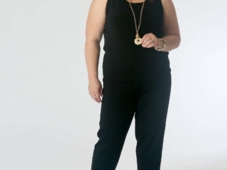 Jumpsuit and Jive: Tuck the tank into the pants for a jumpsuit effect. Jumpsuit and Jive: Tuck the tank into the pants for a jumpsuit effect. Add a pendant necklace to elongate the figure.