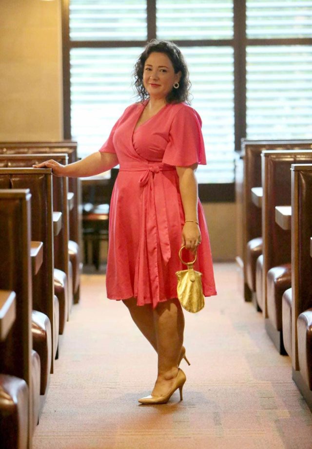 plus size wrap dress pink