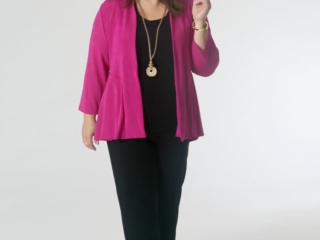 Comfy Corporate: The tank with the pants and peplum jacket look polished enough for the board room. A pendant adds interest and elongates the figure. Capsule wardrobe made from Chico's Travelers collection for work