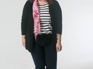 Denim Friday: Pair the jeans with the striped tee, cardigan, and scarf for a look that's chic yet relaxed for Friday or the weekend Chico's Jeans review