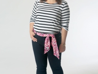 Stripes and Leopard: Consider wearing a long scarf as a belt to switch up your look. The pink leopard print looks great with denim and the black and white stripes. Chico's jeans and striped Pima top