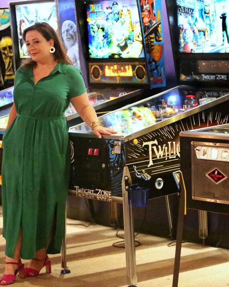 universal standard green shirt dress