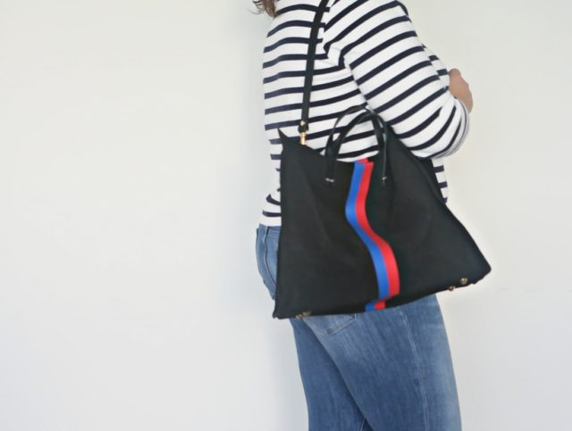 clare v simple stripe suede tote