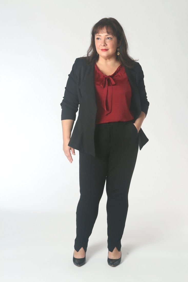 The Cabi Agency Jacket and Trouser with the Cinch Blouse
