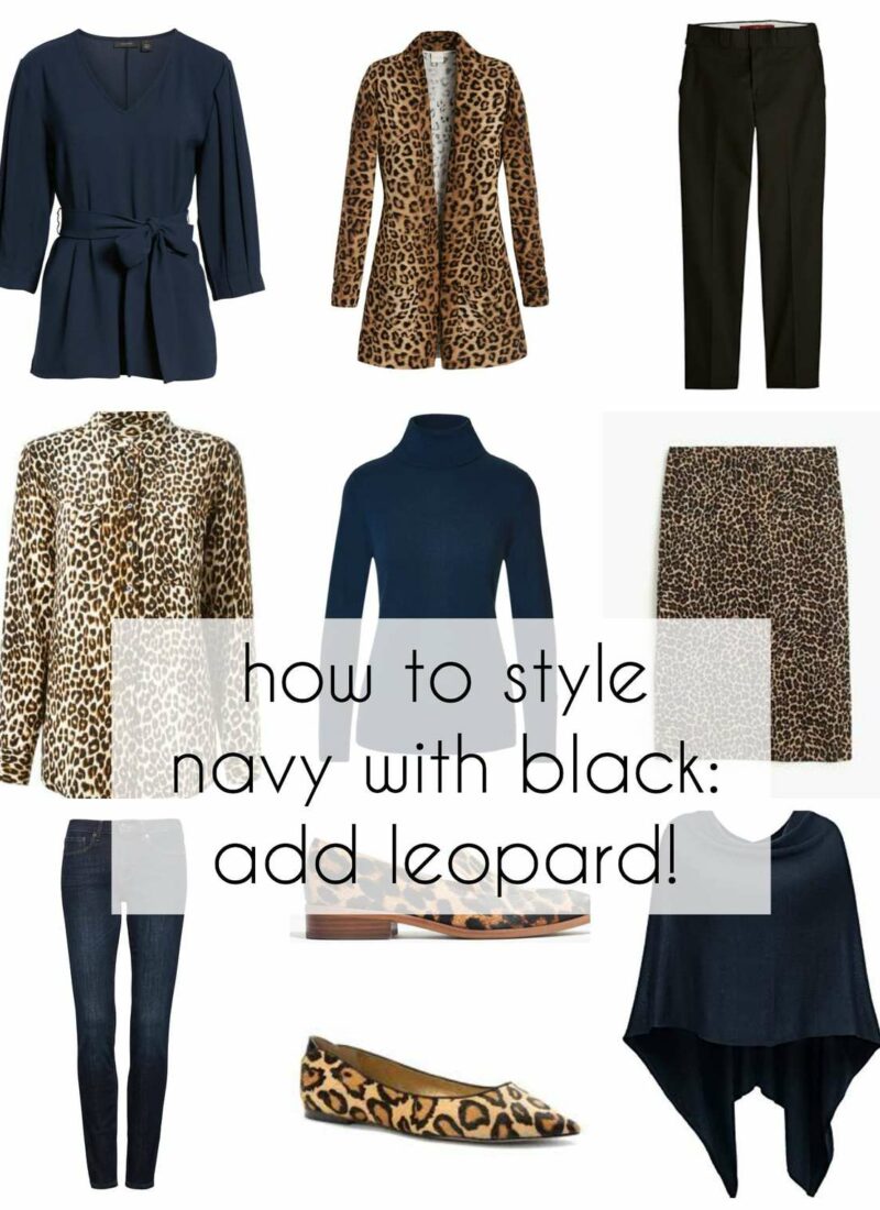 how to style navy with black tips on adding leopard for more style and polish