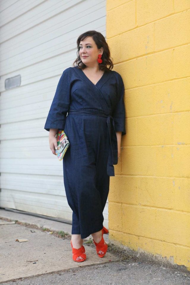 wardrobe oxygen in an eloquii denim jumpsuit