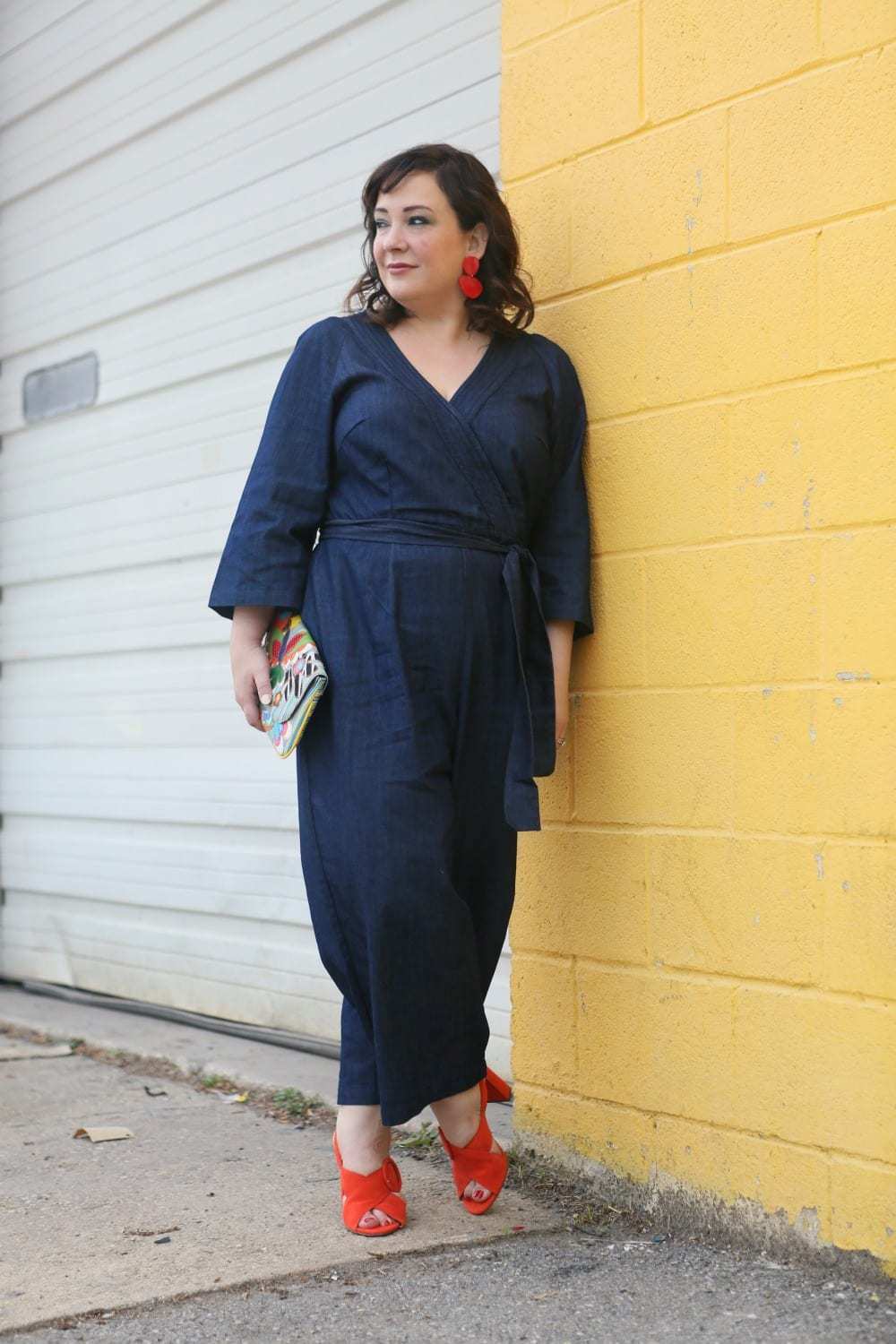 wardrobe oxygen in an eloquii denim jumpsuit