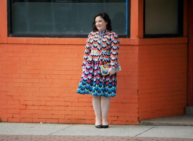 wardrobe oxygen in an eloquii dress