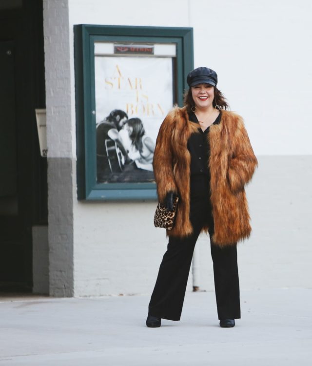 Unreal Fur Wanderlust coat in Brown as seen on Alison Gary of Wardrobe Oxygen