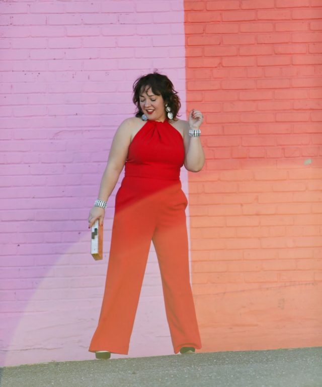 Red crepe jumpsuit from Dress Barn on Wardrobe Oxygen