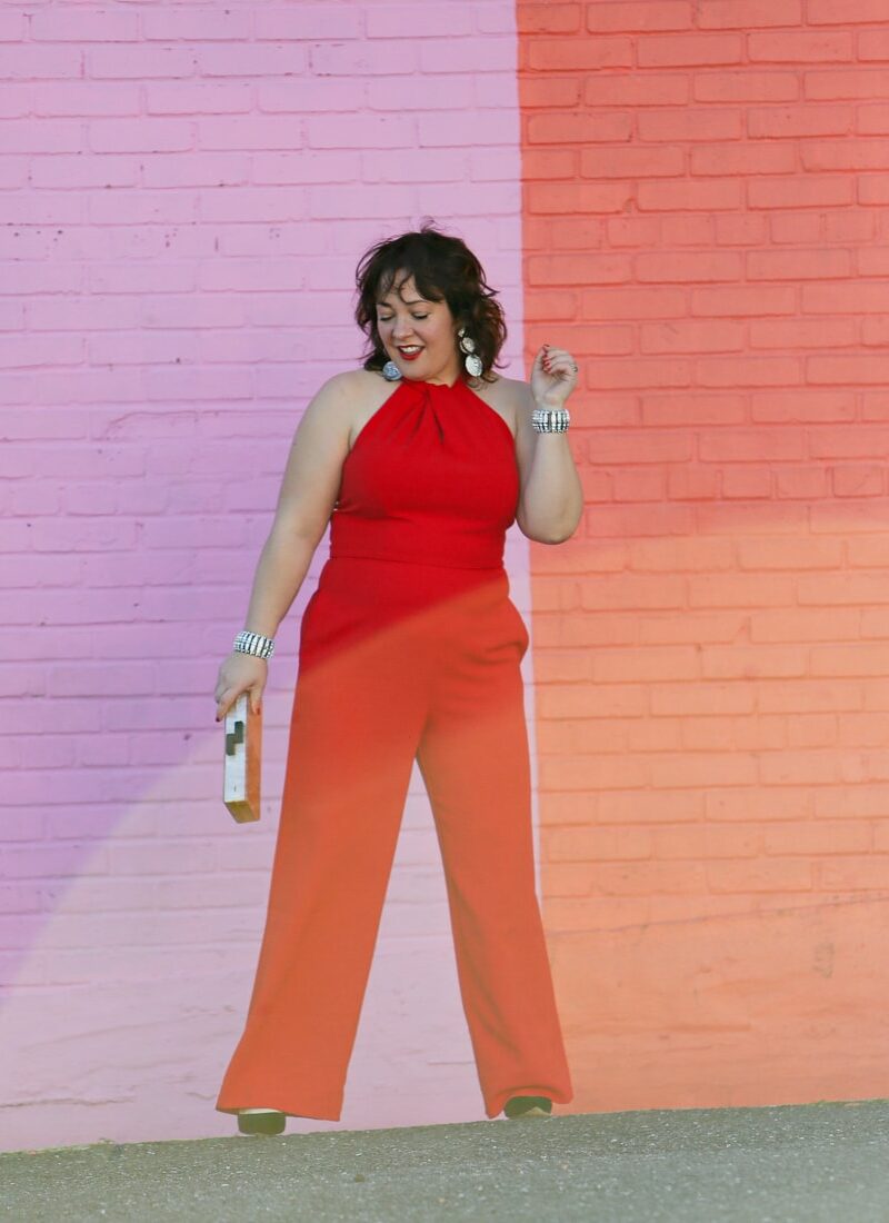 Red crepe jumpsuit from Dress Barn on Wardrobe Oxygen