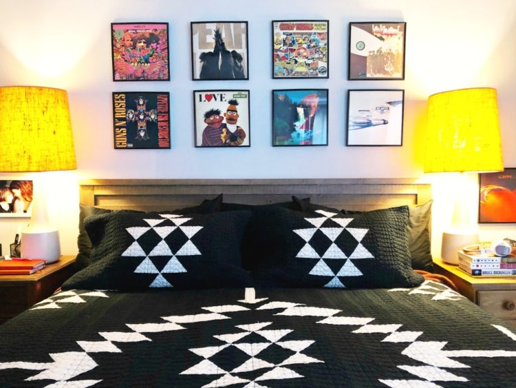 Using record albums as a frames for home decor above a bed