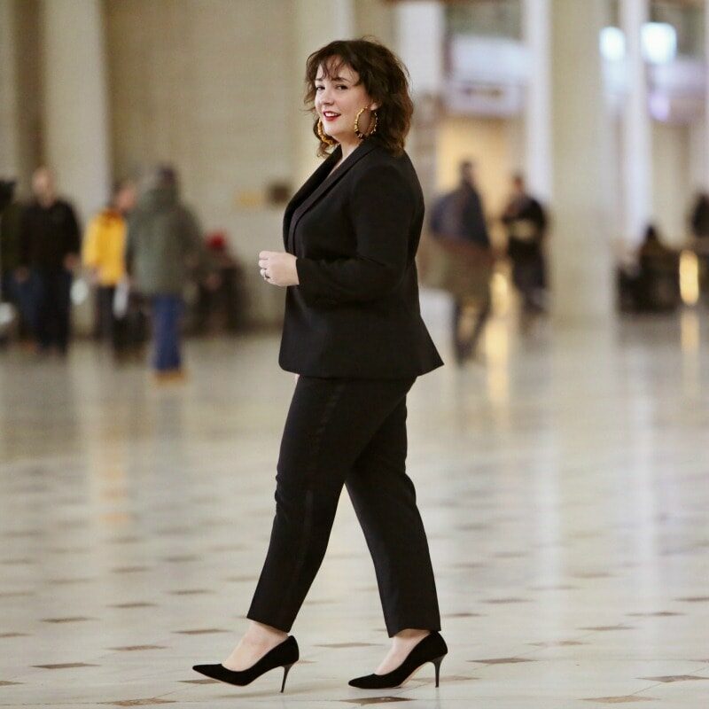 Wardrobe Oxygen in a black refined crepe Le Smoking or women's tuxedo From Talbots at Union Station in Washington DC