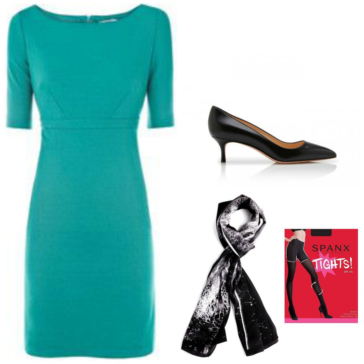 Oh the power of a scarf! A scarf and opaque tights will transform a basic ponte work dress.