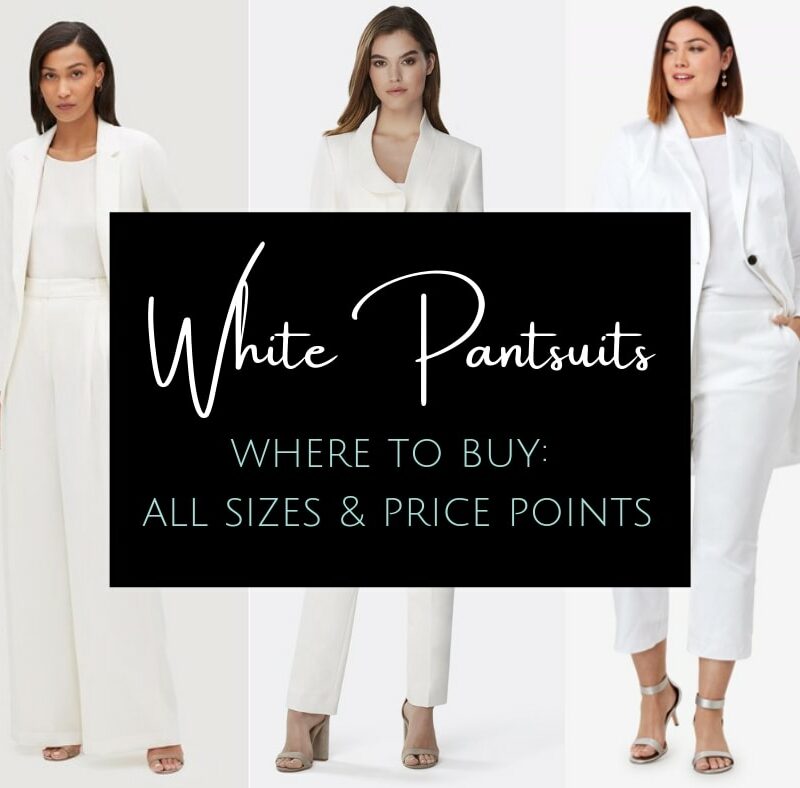 Where to find white pantsuits for women - a variety of styles, sizes, and price points by Wardrobe Oxygen