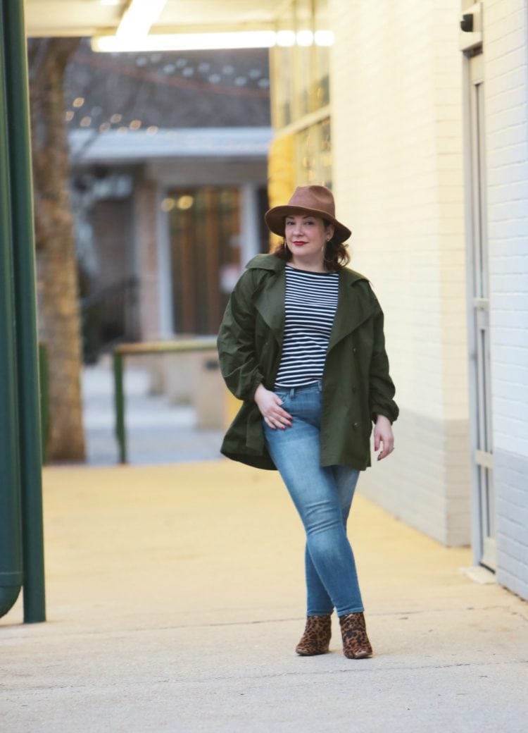 Wardrobe Oxygen in the cabi Expedition Jacket with leopard ankle boots and a leather Stetson safari hat #cabiclothing #expeditionjacket #over40fashion