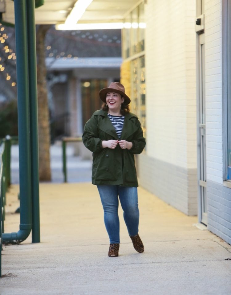 Wardrobe Oxygen in the cabi Expedition Jacket with leopard ankle boots and a leather Stetson safari hat #cabiclothing #expeditionjacket #over40fashion