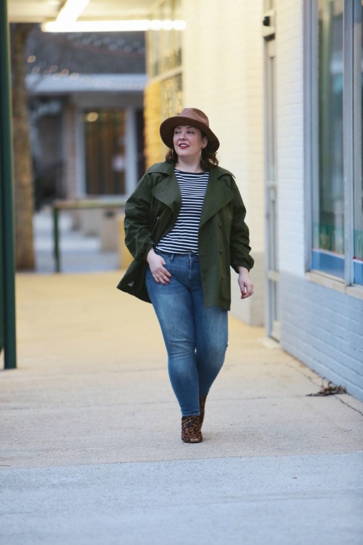 Wardrobe Oxygen in the cabi Expedition Jacket with leopard ankle boots and a leather Stetson safari hat #cabiclothing #expeditionjacket #over40fashion