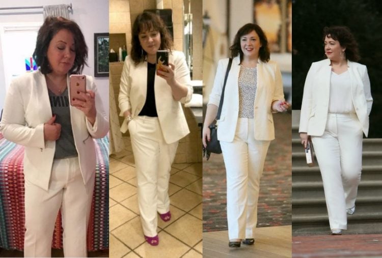 white pantsuit