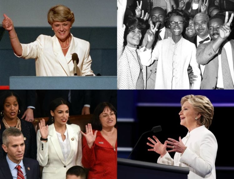 why women politicians wear white and where you can find a white pantsuit online in any size or price point